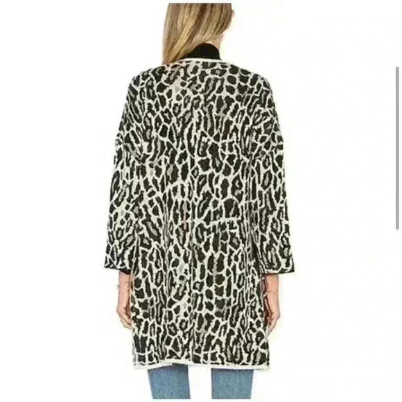 Joie Berit Cardigan Gray Black Animal Leopard Open Front Wool Blend, XS - Picture 3 of 10